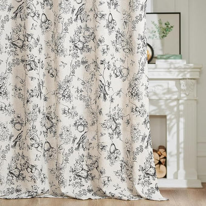 jinchan Linen Floral Curtains for Living Room 63 Inch Length Black Printed - Image 7