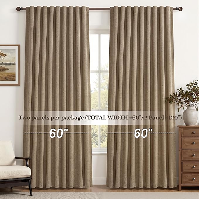 Rust Brown Blackout Curtains 60 Inches Extra Wide Linen 90 Inch Length - Image 8