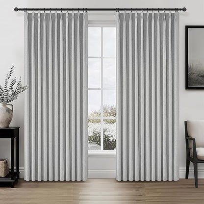 Light Grey Blackout Curtains 70 Inches Extra Wide Pinch Pleated by QJMYDECO