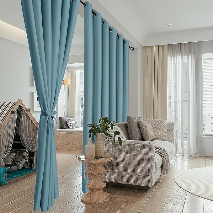 Hiasan Patio Sliding Door Curtain Panel, Stone Blue Room Divider Grommet - Image 4