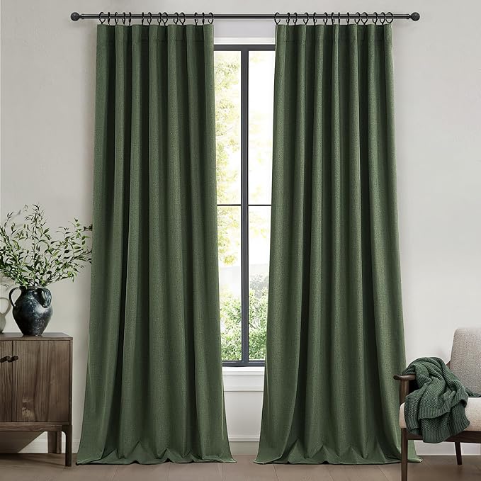 Elegant Blackout Curtains for Living Room Dark Olive Green Linen Blended Closet - Image 9