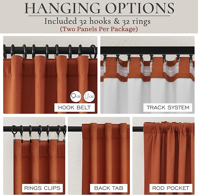 Fall Burnt Orange Curtains Blackout 92 Inches Long 2 Panels Set, Terracotta - Image 4