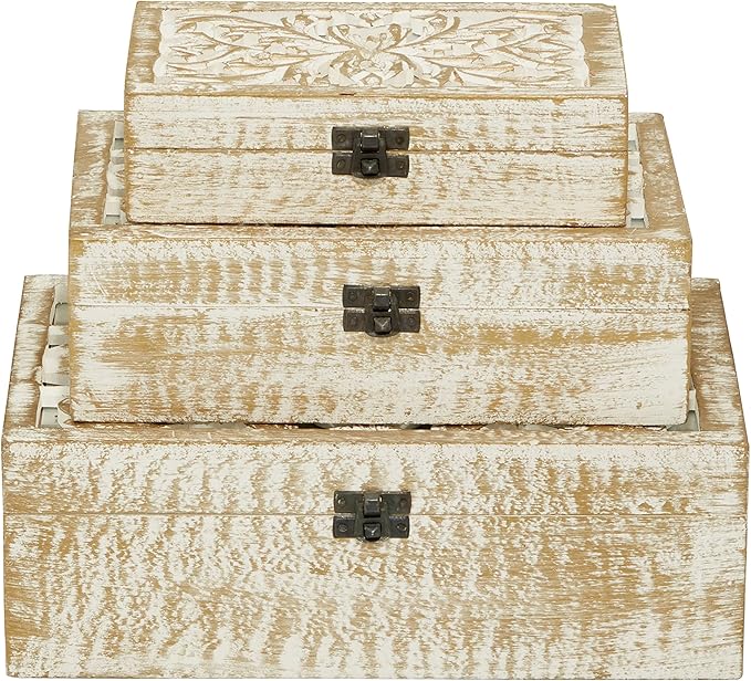 Deco 79 Mango Wood Floral Handmade Decorative Box Decorative Keepsake Boxes - Image 12