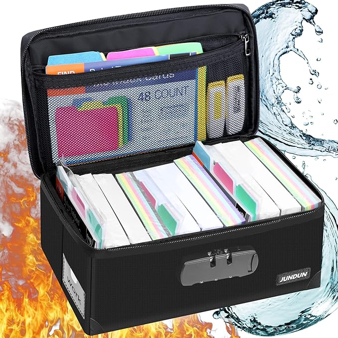 JUNDUN Index Card Holder with Lock, Collapsible Fireproof Index Card Box fits by JUNDUN