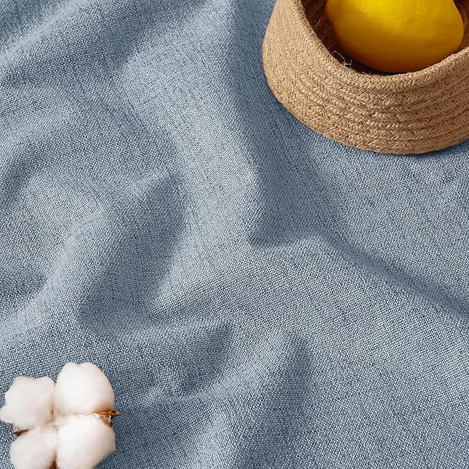 RYB HOME Smoky Blue Linen 100% Blackout Curtains - Image 7