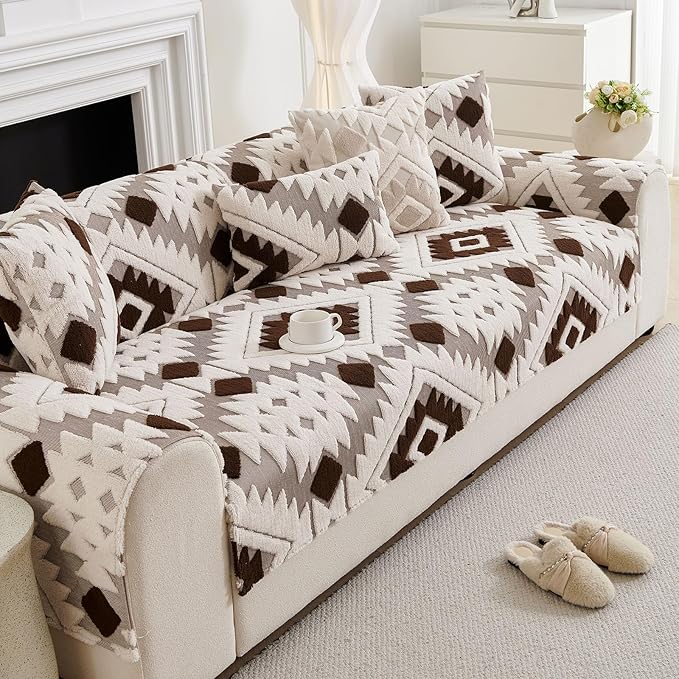 Boho Plush Couch Covers for Sofa Washable, Fuzzy Soft Couch Cover for Sectional - Image 6