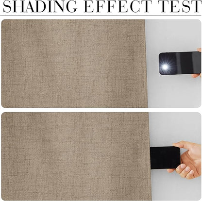 RYB HOME Burlap 100% Blackout Short Curtains 52 Width 45 inch Length, Light - Image 2