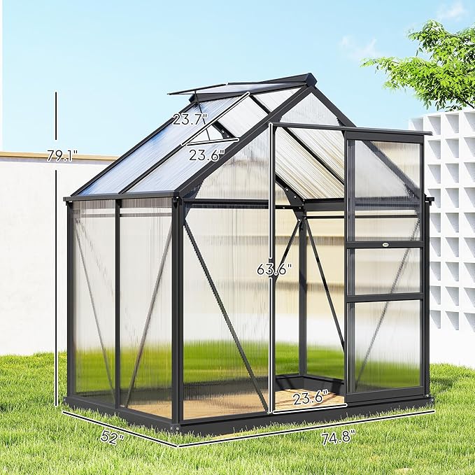 Outsunny 6' x 4' Greenhouse for Outdoors, Polycarbonate Greenhouse - Image 7