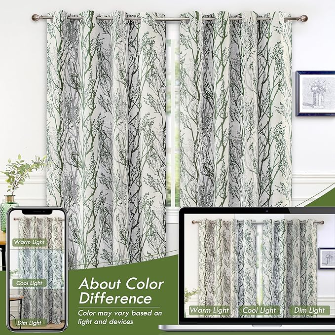 DriftAway Linen Printed Blackout Curtains Tree Branch Pattern Double Layer 90 - Image 8