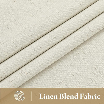 RYB HOME Cream White Linen Blackout Curtains, 100% Blackout Thermal Insulated - Image 2