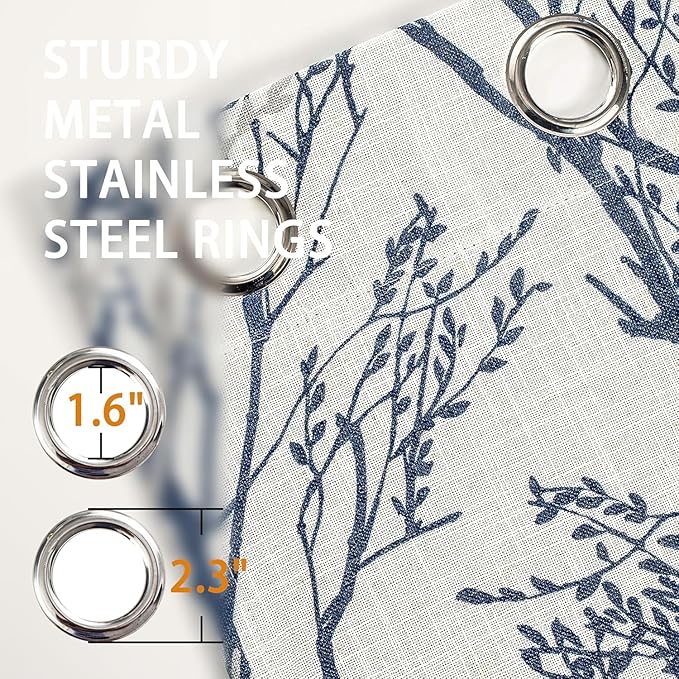 DriftAway Linen Printed Blackout Curtains Tree Branch Pattern Double Layer 96 - Image 3