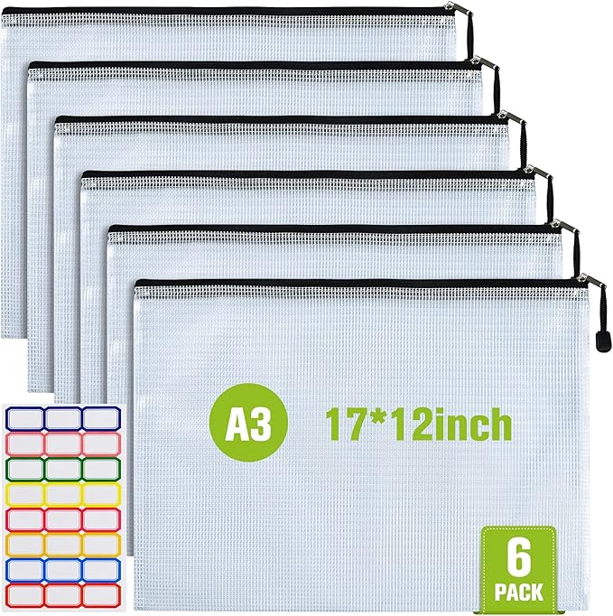 Mesh Zipper Pouch, A3 Size Tear-Resistant Document Pouch, Extra Large Zip File by AstenInc