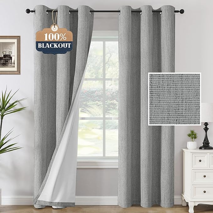 H.VERSAILTEX 100% Blackout Curtains Linen Textured Chenille Curtains Thermal by HVERSAILTEX