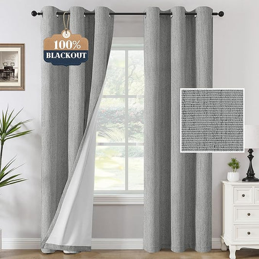 H.VERSAILTEX 100% Blackout Curtains Linen Textured Chenille Curtains Thermal by HVERSAILTEX