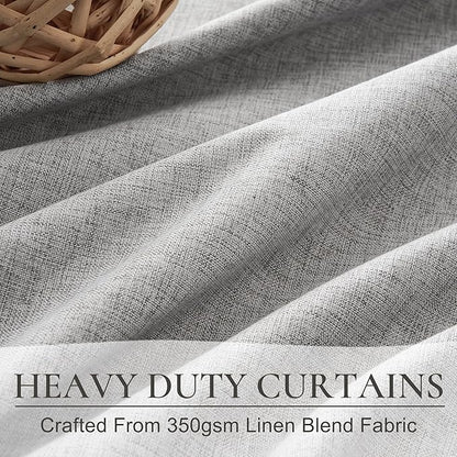 Grey Linen Room Darkening Curtains 95 Inches Long 2 Panels Set - Image 4