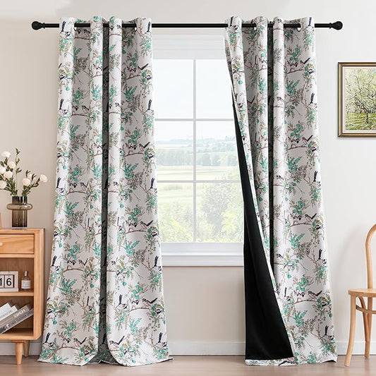 H.VERSAILTEX Floral 100% Blackout Curtains 96 inch Length 2 Panels Printed by HVERSAILTEX