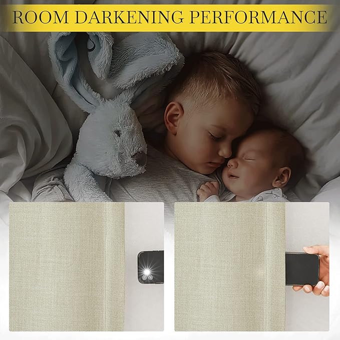 NICETOWN Room Darkening Faux Linen Beige Curtains 108 inches Long, Pinch - Image 6
