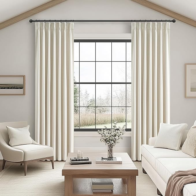Warm Cream Extra Long Pleated Black Out Curtains 105 Inches Long - Image 7