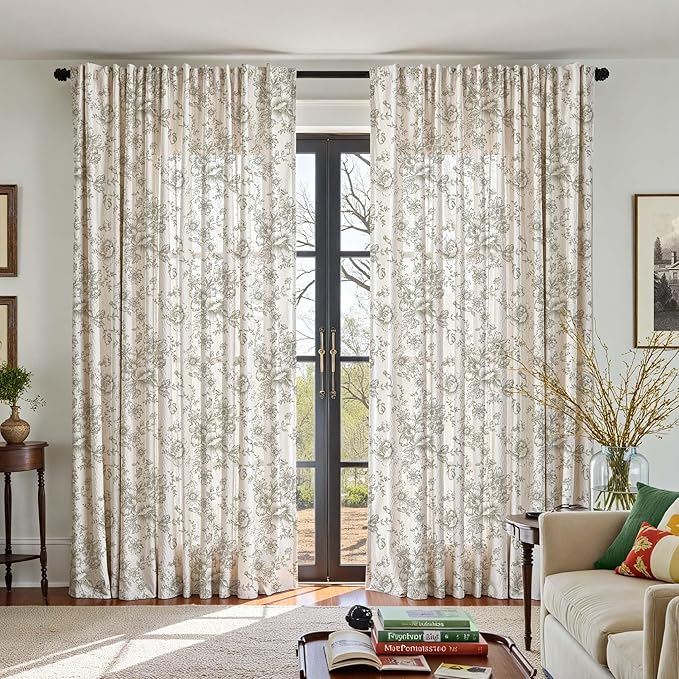 jinchan Linen Floral Curtains 100 Inch Extra Wide - Image 5