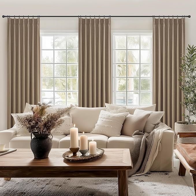 RustBrown Linen Pinch Pleated Curtains 100 Inches Long Heavy Duty Thermal - Image 6
