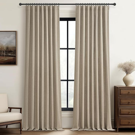 GreyBeige 108 Inch Curtains 2 Panel Set Burg Modern Decorative Dark Out Curtains by QJMYDECO