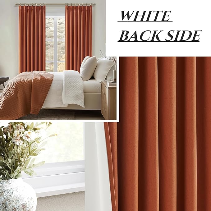 Fall Burnt Orange Curtains Pinch Pleated Blackout 108 Inches Long 2 Panels Set - Image 7