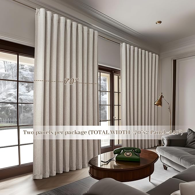 Blackout Curtains 70 Inches Extra Wide Natural Linen Curtains 84 Inch Length - Image 6