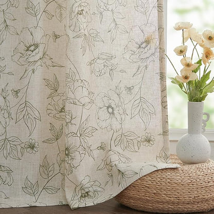 jinchan Floral Linen Curtains for Living Room 96 Inch Length Green Flower - Image 7