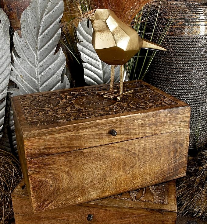 Deco 79 Mango Wood Floral Handmade Decorative Box Decorative Keepsake Boxes - Image 5