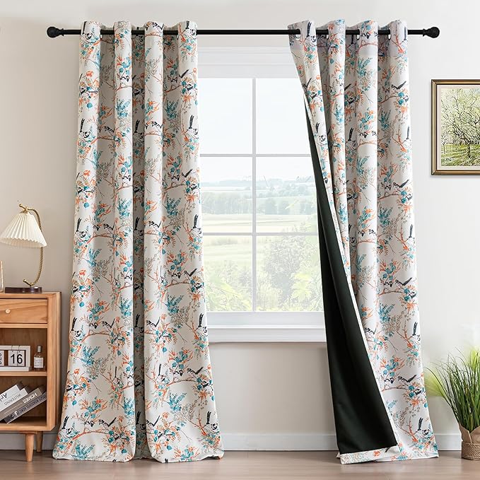 H.VERSAILTEX Floral 100% Blackout Curtains 84 inch Length 2 Panels Printed by HVERSAILTEX