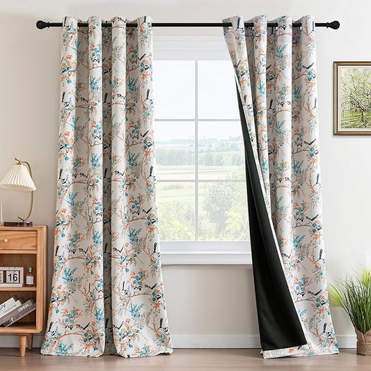 H.VERSAILTEX Floral 100% Blackout Curtains 84 inch Length 2 Panels Printed by HVERSAILTEX