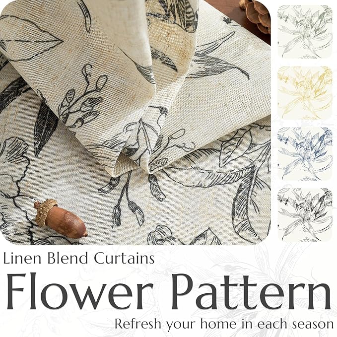 jinchan Floral Curtains 63 Inch Length Black Flower Linen Farmhouse Curtain - Image 4