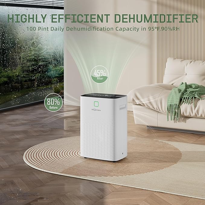 100 Pints Dehumidifier for Basement Home, Smart Silent Dehumidifier - Image 2