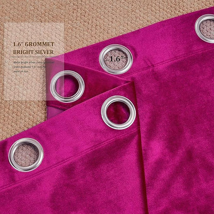 BULBUL Living Room Velvet Window Curtains 102 inch Length- 2 Panels Hot Pink - Image 3