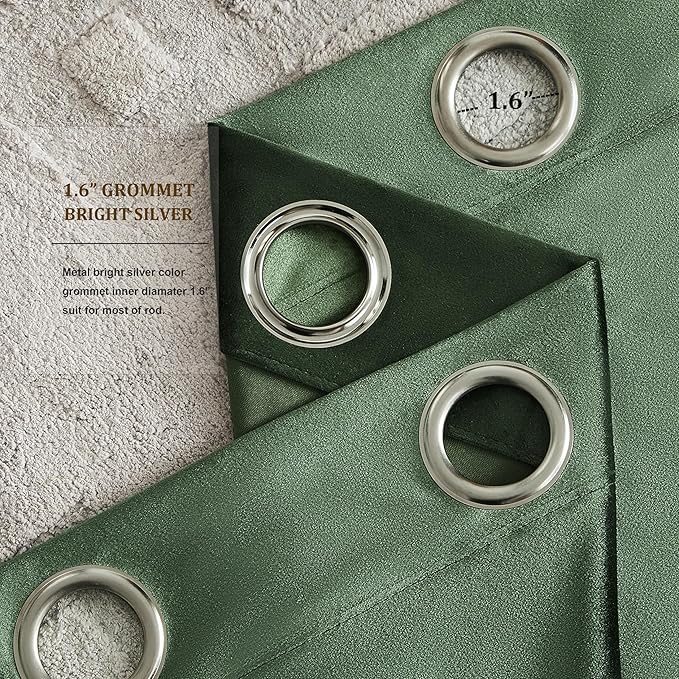 BULBUL Olive Green Velvet Curtains 72 inch Luxury Emerald Elegant Living Room - Image 3