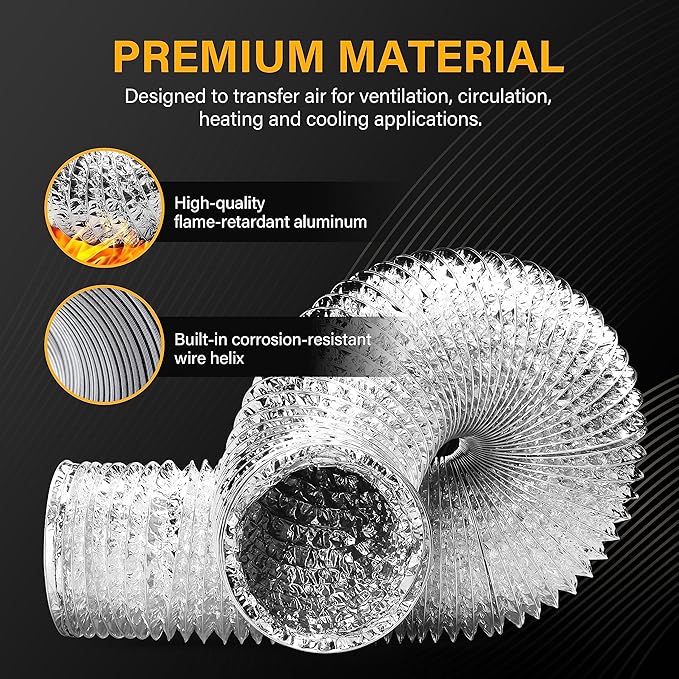 YSSOA 4" Non-Insulated Air Aluminum Ducting Flexible Dryer Vent Hose 8 Feet Long - Image 2