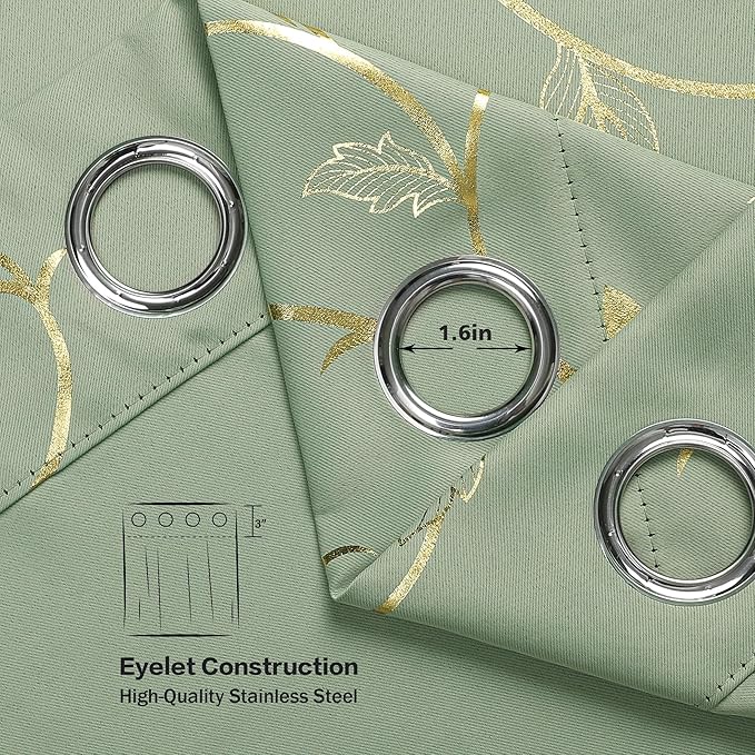 BUHUA Blackout Curtains Gold Foil Print Flower Vine Grommet Drapes, Room - Image 6