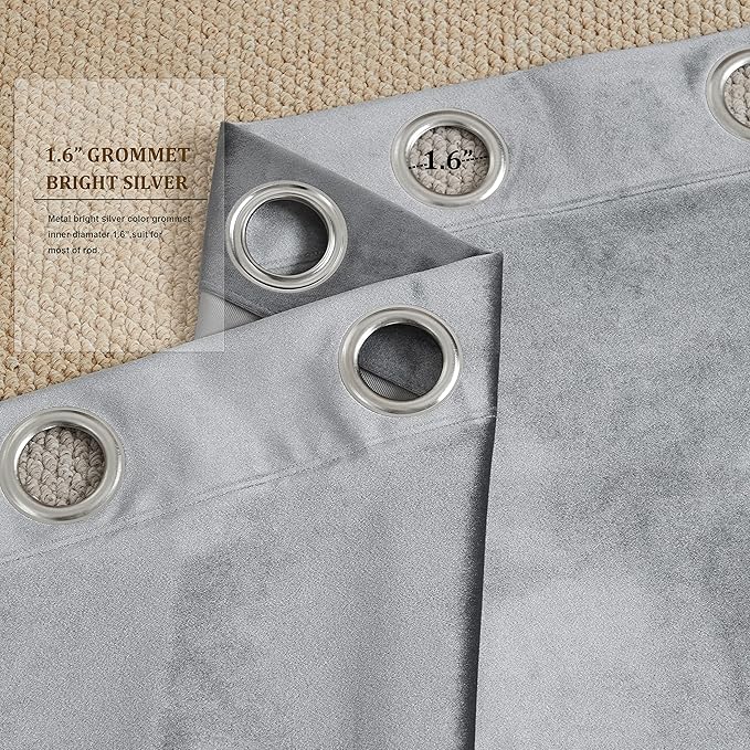 BULBUL Luxury Dark Grey Velvet Curtains 63 inch Elegant Living Room Curtain - Image 3